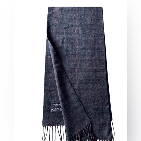 Christian Dior Monsieur Charcoal Gray Plaid scarf EUC - Picture 5 of 6